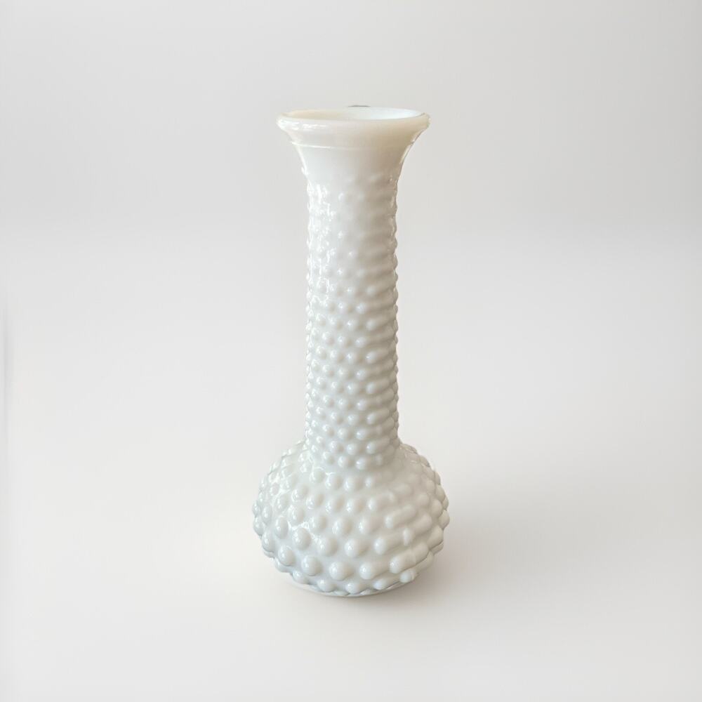 EO Brody Co. White Milk Glass Hobnail Bud Vase 8” Vintage